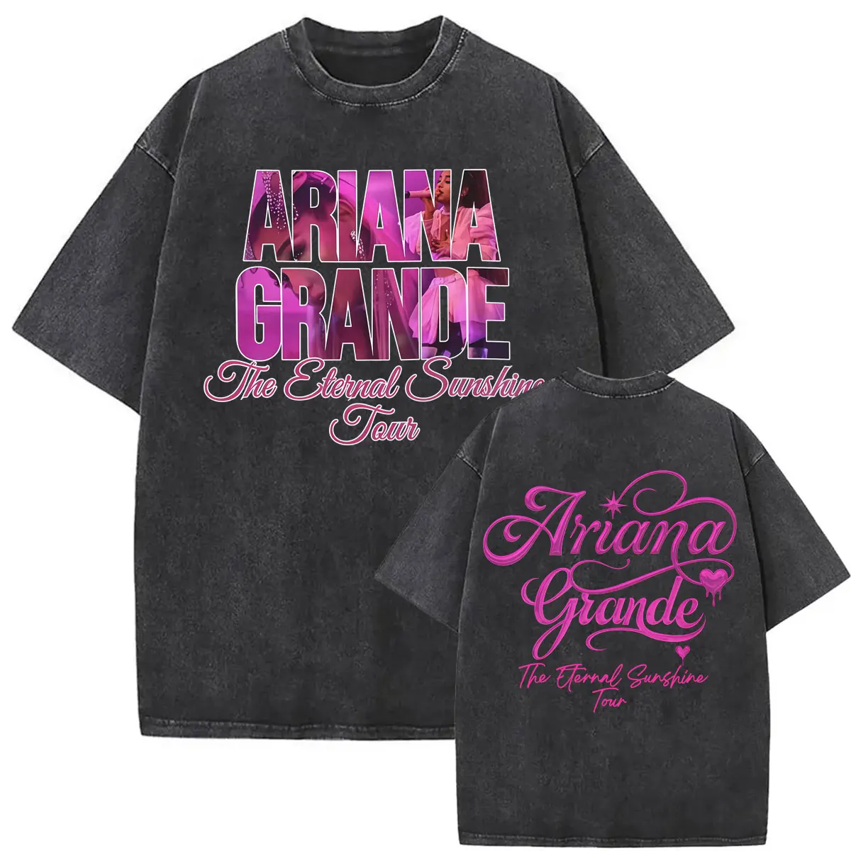 Фото Футболки Ariana Grande Eternal Sunshine Tour 2026 с эффектом потертости, унисекс, в готическом винтажном стиле, повседневные свободные хлопковые футболки №3