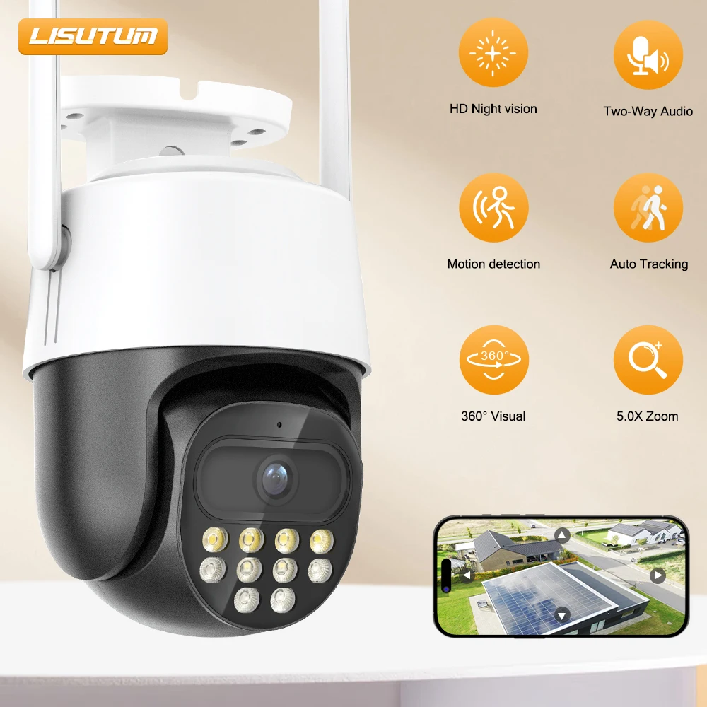 

WiFi 2MP IP Camera PTZ AI human tracking Night Vision Outdoor CCTV Surveillance H.265 Security Protection Support ONVIF