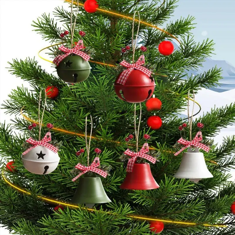 

Christmas Bell Metal Jingle ChristmasTree Pendant Snowflake Hemp Rope Berry Pendant Ornament Supplies Kerst Christmas Decoration