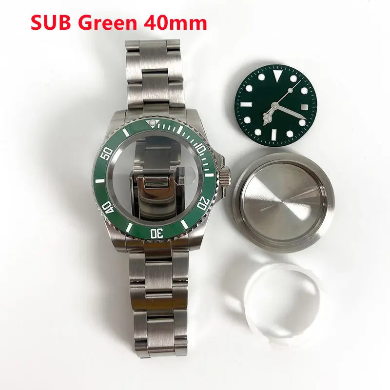 40mm Mod Stainless Steel Sapphire Glass Ceramic Bezel Watch Case For RLX SUB 8215 2813 2836 Movement