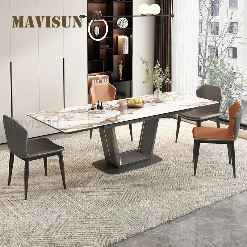 

Light Luxury Aesthetic Multifunctional Bright Top Retractable Dining Table Rectangular Small Apartment Folding Kitchen Table