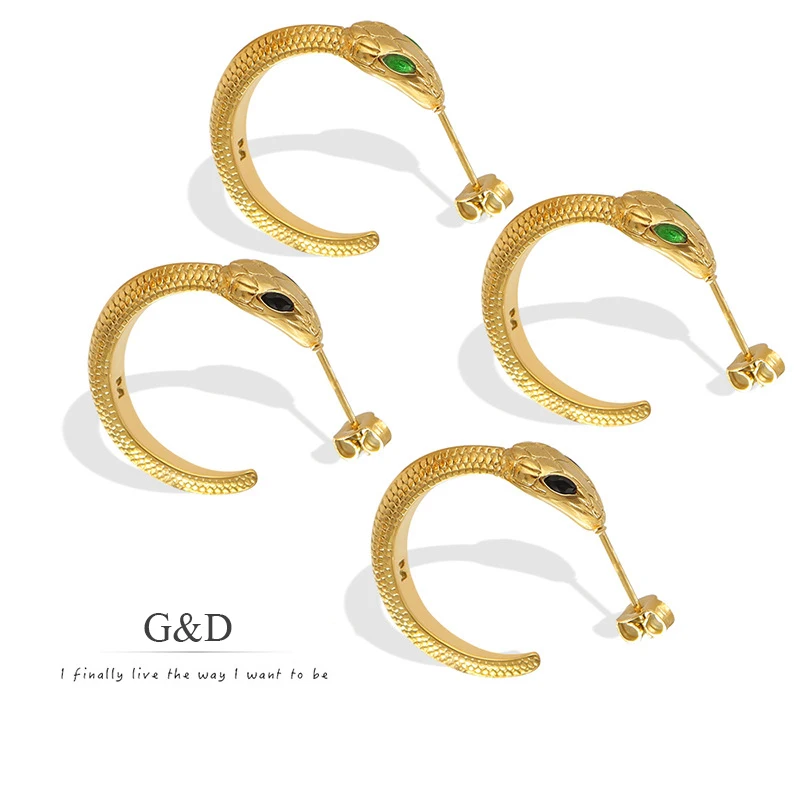 

G&D Trendy Personality Stainless Steel Zircon Setting Snake Earrings for Women Jewelry Gold Color Plated Earrings Wholesale