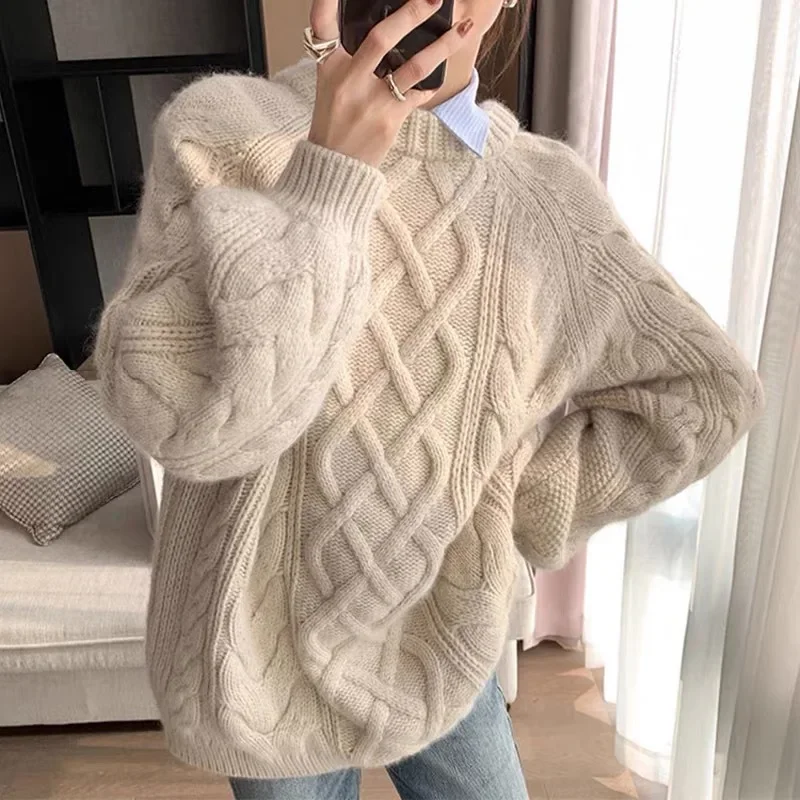 Однотонный свитер с круглым вырезом женский джемпер осень-зима 2022 базовая теплая