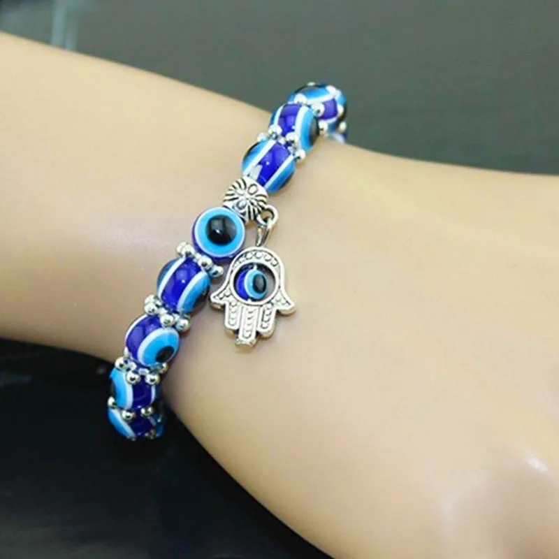 

Classic Blue Eyes Bracelet for Women Men Hand of Fatima Bracelets Elastic Beads Bracelets Jewelry Female Gifts