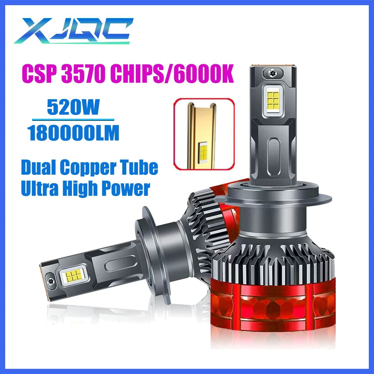 

XJQC R15 H1 H4 H7 180000LM 6000K 520W Двойная медная трубка высокомощные Автомобильные фары головного света H3 H11 9005 9006 9012 CSP 3570 чипы 12 В