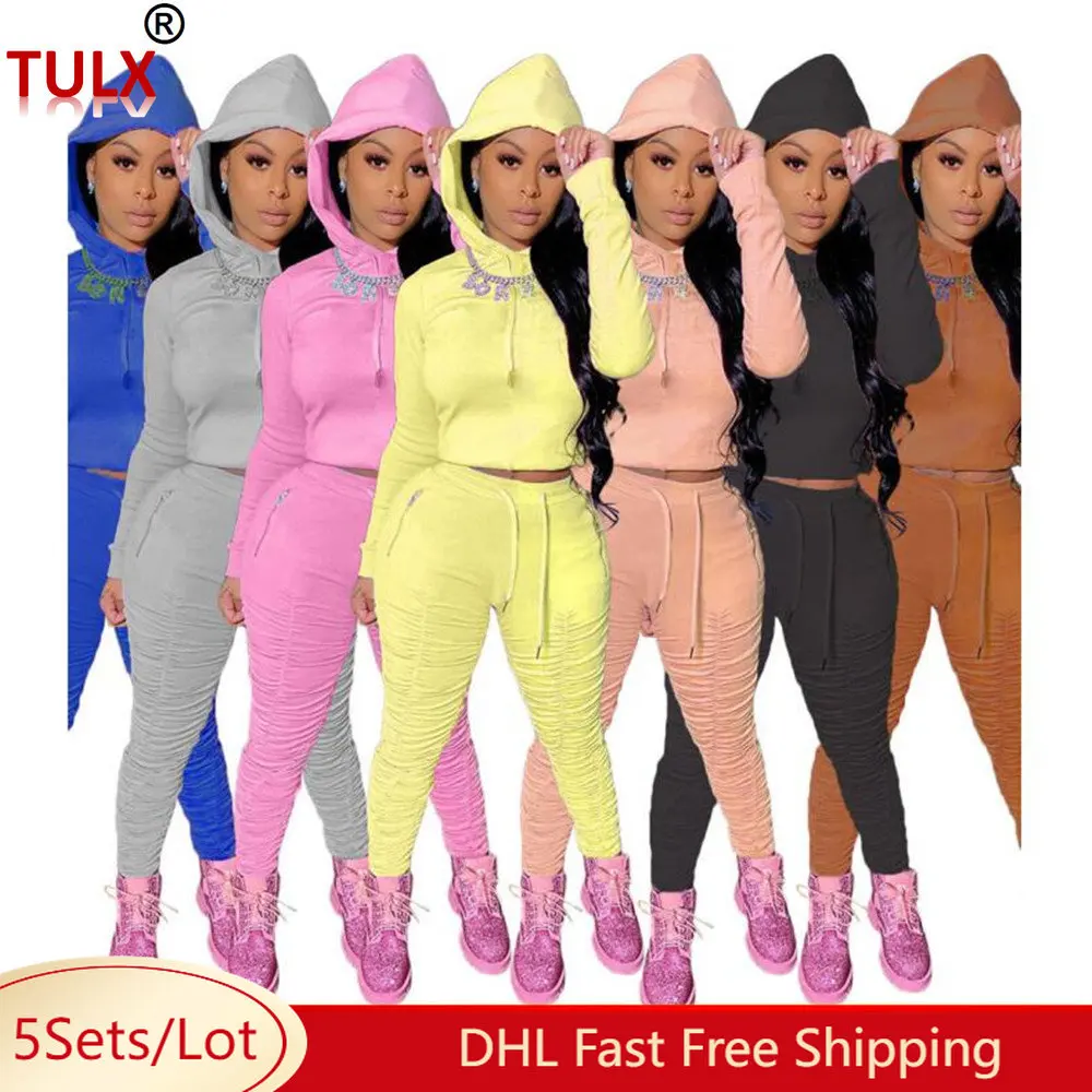 

5 оптовых спортивных костюмов для женщин, комплект из двух предметов, Женский пуловер с длинным рукавом, толстовка, плиссированные брюки, спортивные костюмы оптом 8500