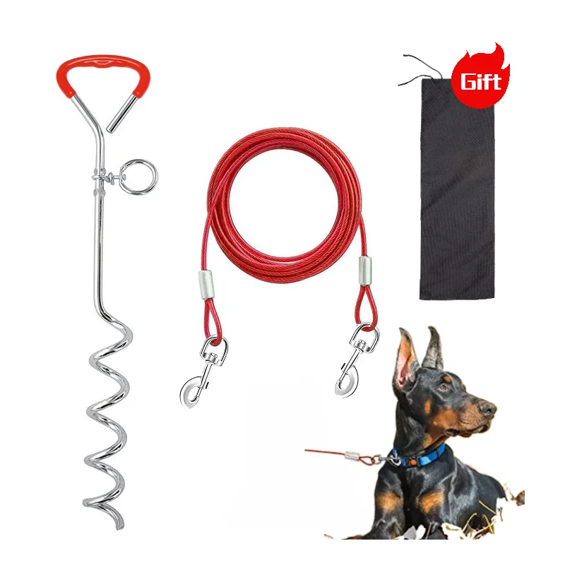 

Outdoor Pet Leash With Dog Fixed Pile Metal Screw Stake For Camping Garden Ground Steel Wire Dogs Leads Leashes Set