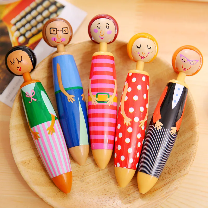 

1pc Dolls Ballpoint Pen Press Round Beads Oil Pen Cartoon Lovely Learning Stationery Wholesale School Supply Kawaii Stationery