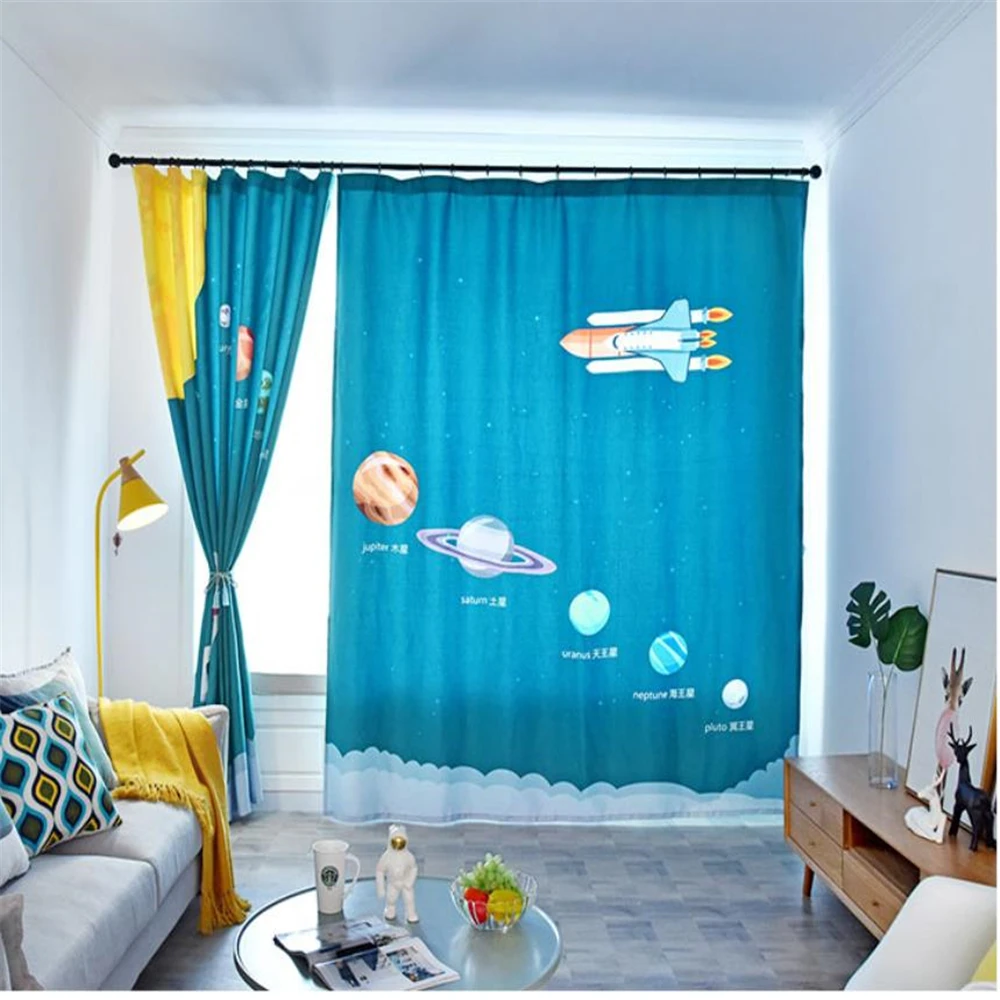 Современные минималистичные синие мультяшные шторы милые занавески для детской