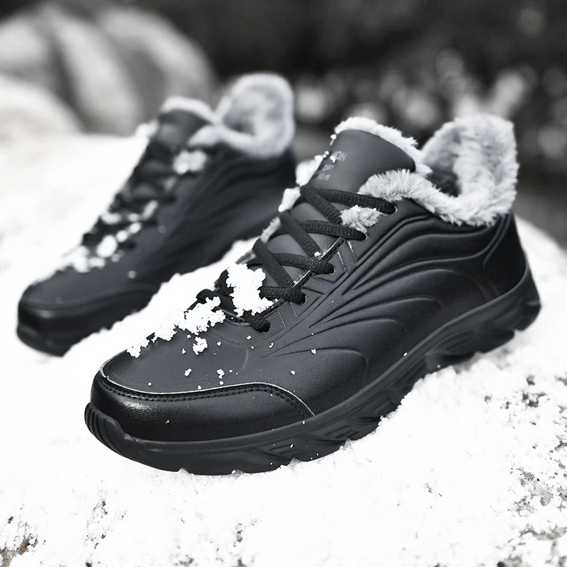 

Damyuan Men Work Casual Shoes Men's Winter leather Shoes Waterproof Boots Non-slip Lightweight Cotton Shoes Comfortable Sneakers