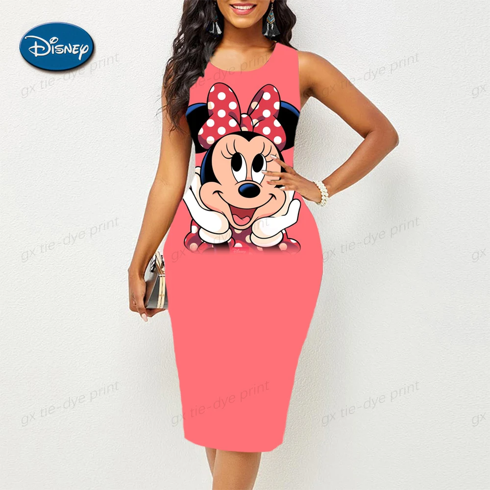 

Женское длинное облегающее платье без рукавов, привлекательное облегающее платье с принтом Минни и Микки Маус, платье-труба в стиле Диснея, Y2k, лето 2023