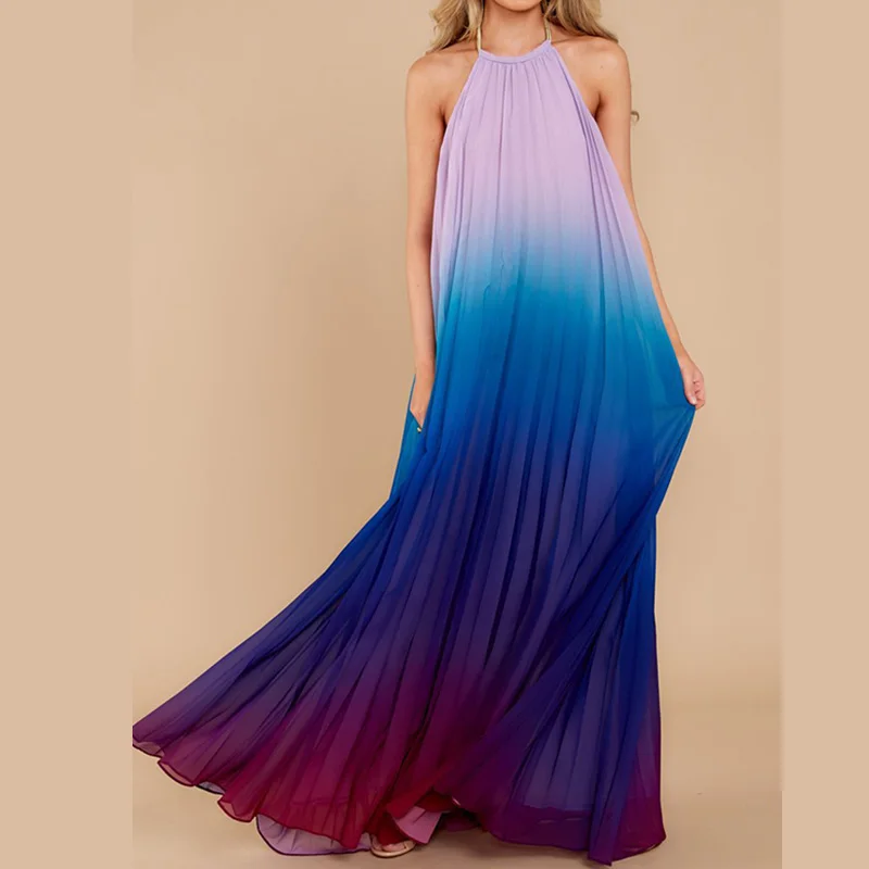 

Летнее макси шифоновое платье для женщин Boho повседневное вечернее ночнушка пляжная одежда длинные халаты градиент Vestidos вечерние платья Са...