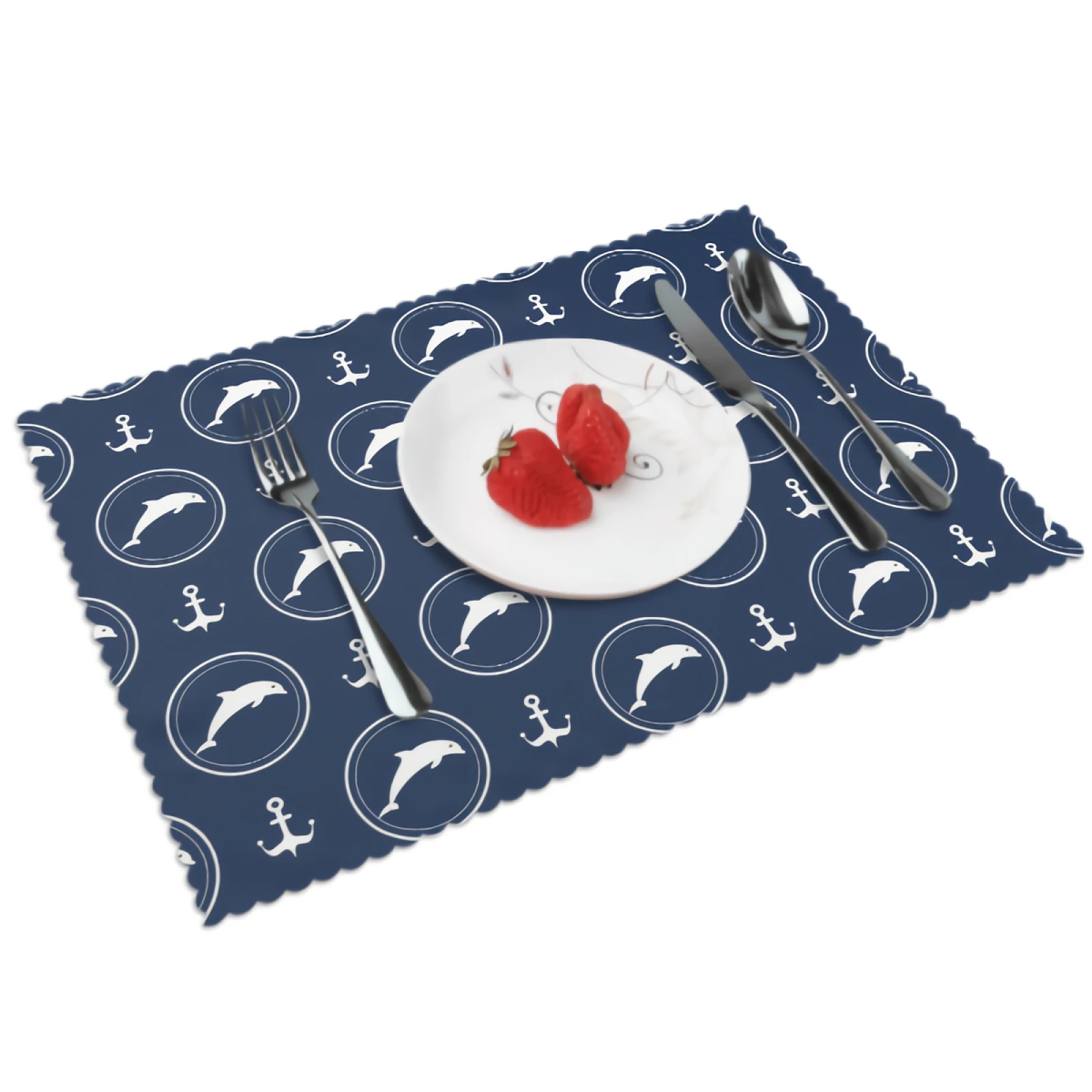 

Blue Nautical Anchor Placemats for Dining Table Set of 4 Cute DolphinsDecor Rectangular Heat Resistant Washable Place Mat