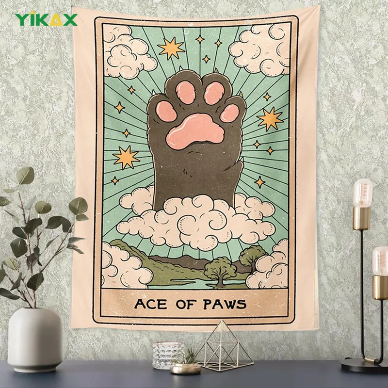 

Tarot Cat Paws Tapestry Wall Hanging Blanket Aesthetic Bohemian Witchcraft Hippie Trendy Girls Dorm Living Room Home Decoration