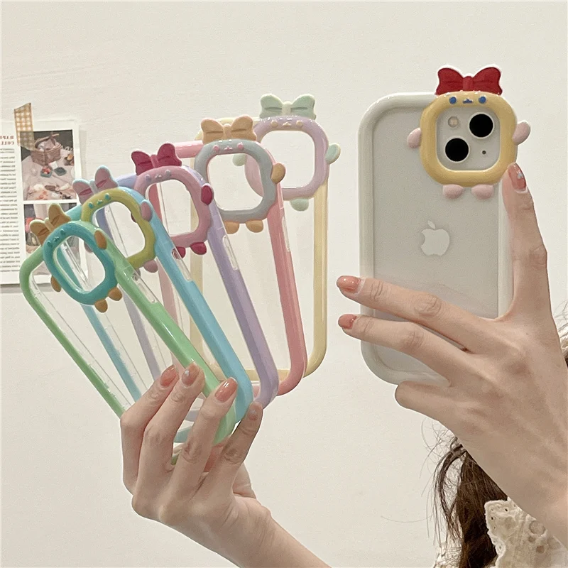 

Cartoon animals camera lens frame clear protective Case For iphone 13 12 11Pro Max x xr xs max candy color bumper back cover