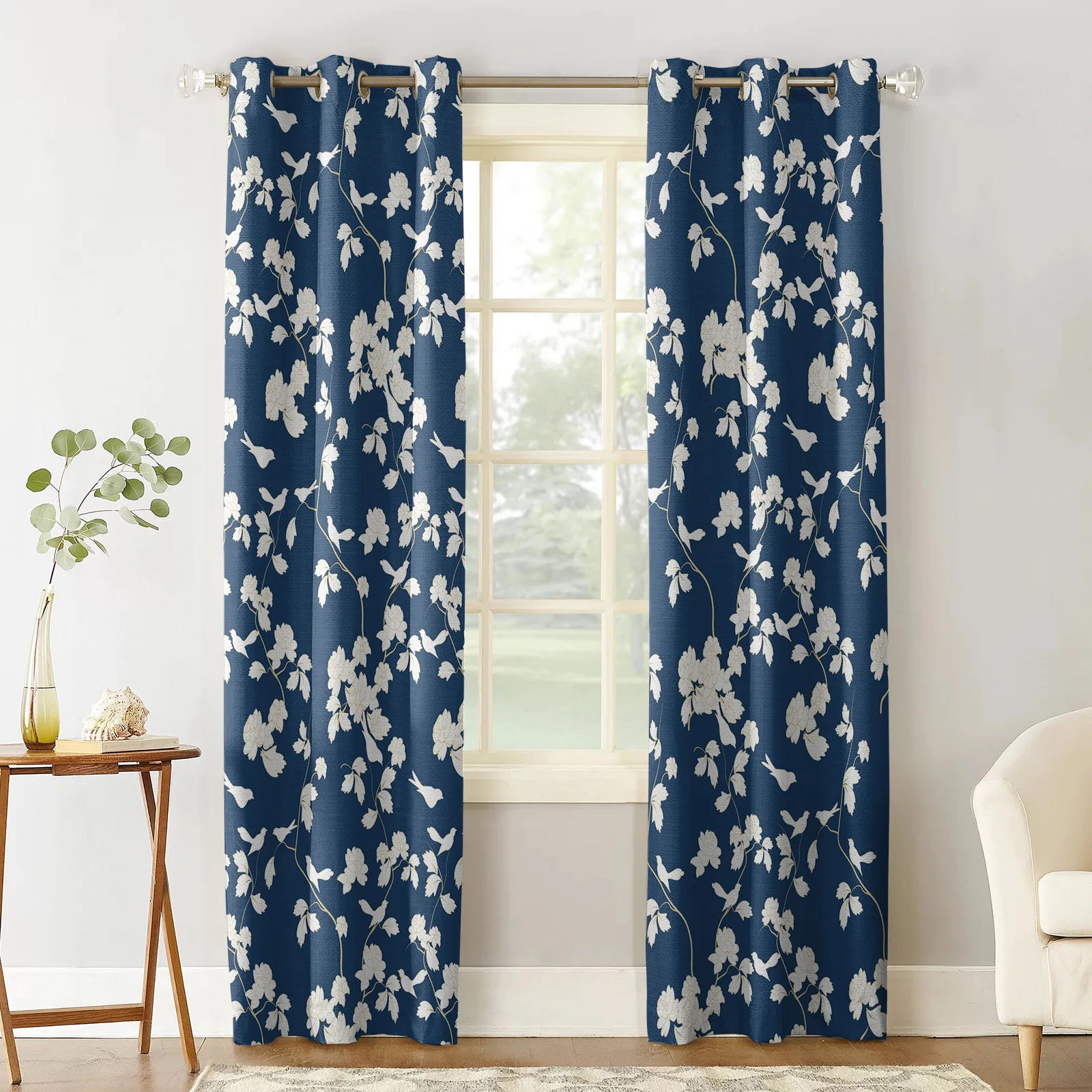 Занавески на окна с голубыми цветами и растениями занавески для гостиной кухни