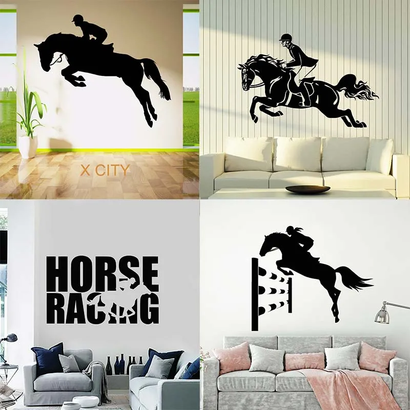 

HORSE JUMPING SHOW RIDER JOCKEY Sport Silhouette Wall Sticker Self Adhesive Vinyl Art Window Decal Door Stencil Room Decoration