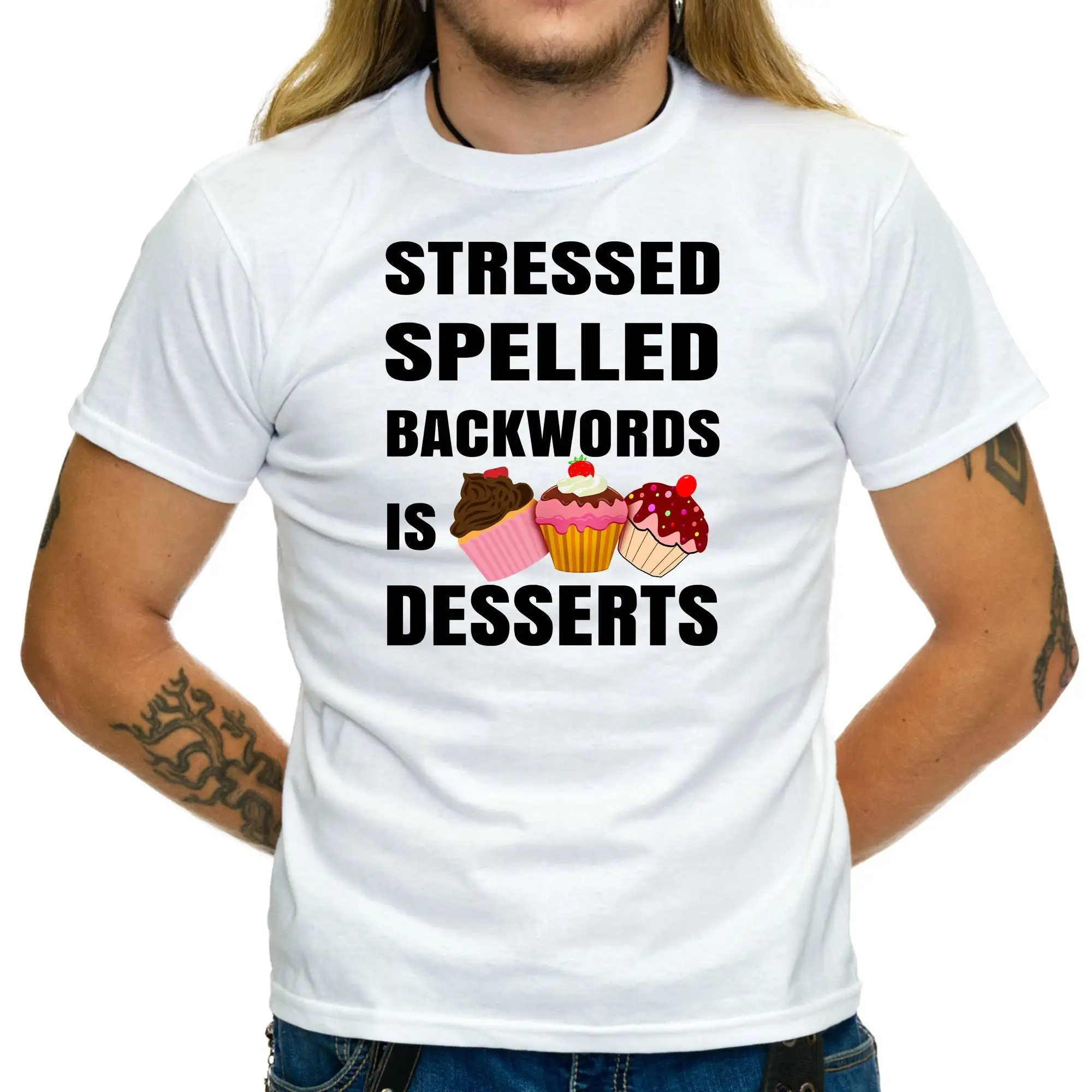 Стрессованные заклинания назад — это десерты. Забавная футболка Foodie Cupcakes TS140