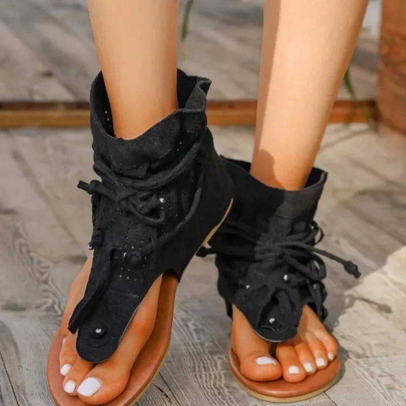 Сандалии с бахромой в стиле ретро для женщин летняя обувь на плоской подошве бохо