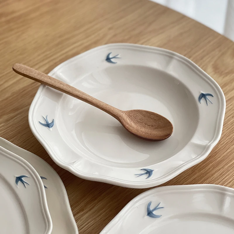 

Swallow Relief Dinner Plate Fashion Stylish Solid Color Small And Delicate Breakfast Round Household Pasta Platos De Cocina