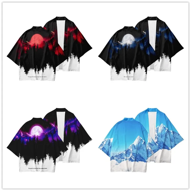 

Erkekler için japon ay Kimono hrka erkekler Samurai kostüm giyim Kimono ceket Mens orman kimono gömlek Streetwear