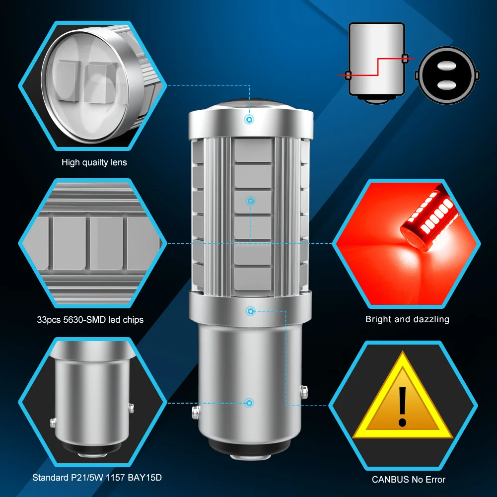 2x1157 P21/5W BAY15D Светодиодные стоп-сигналы 5630 33SMD ходовые огни для Peugeot 206 CC 308 SW 3008 107 106