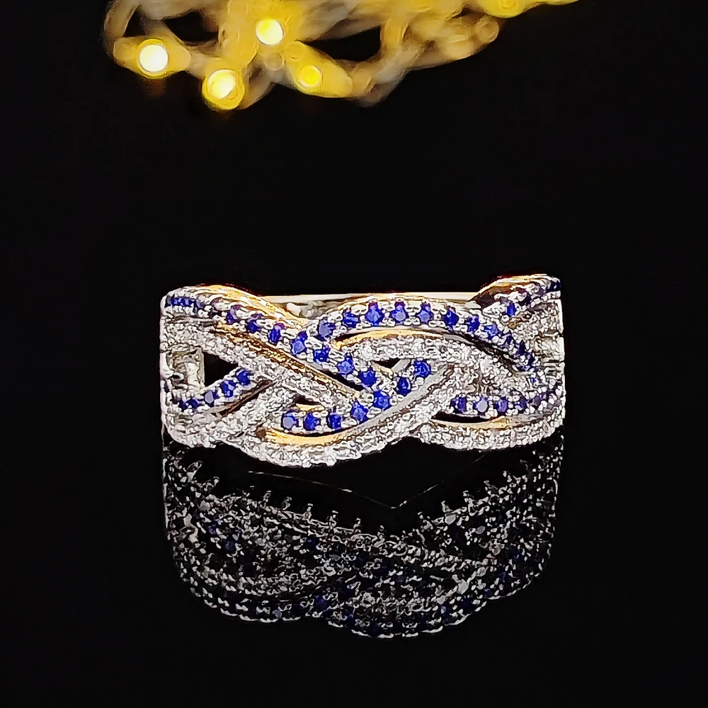 

2022 New Luxury Blue Color silver color aesthetic Eternity Band Ring For Women Party Gift Jewelry Wholesale R6168