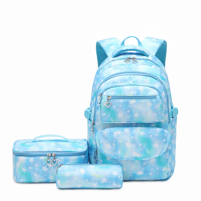 2023 3PCS Gradient-Star Print School Bag Backpack and Lunch Bag Set for Teens Girls Boys Bansusu Bookbag Travel Rucksack