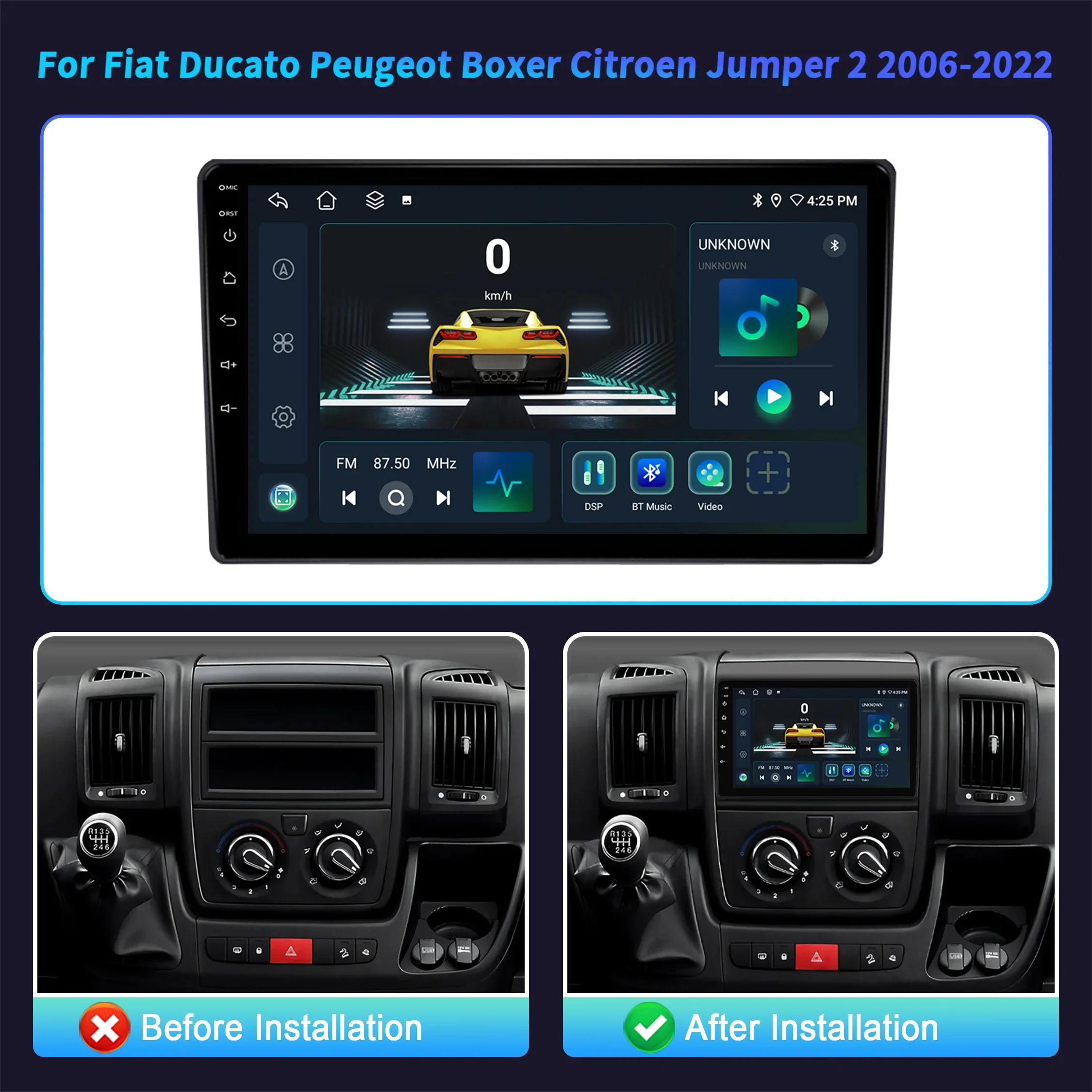 Фото 9-дюймовый автомобильный радиоприемник Android 16 для Fiat Ducato, Peugeot Boxer, Citroen Jumper 2 2006-2022, Carplay, мультимедиа, навигация, 2K QLED экран №2