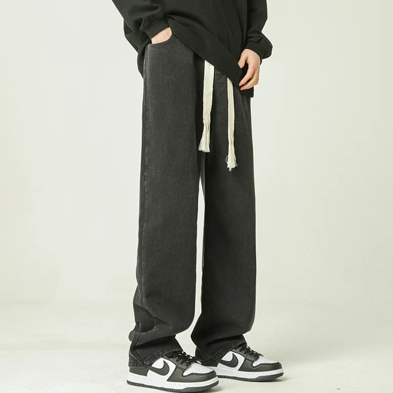 Blue Black Baggy Jeans Men Fashion Casual Drawstring Jeans Mens Japanese Streetwear Hip-hop Loose Straight Denim Trousers Men