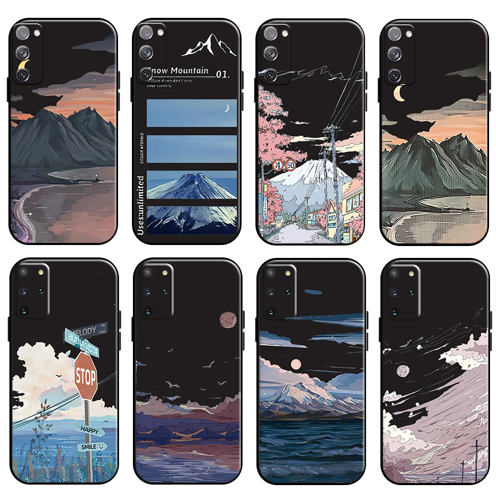 

Landscape Painting Phone Case For Samsung Galaxy S22 S21 S20 Ultra FE 5G S10 10E S9 Plus Lite Coque Back Black Silicone Cover