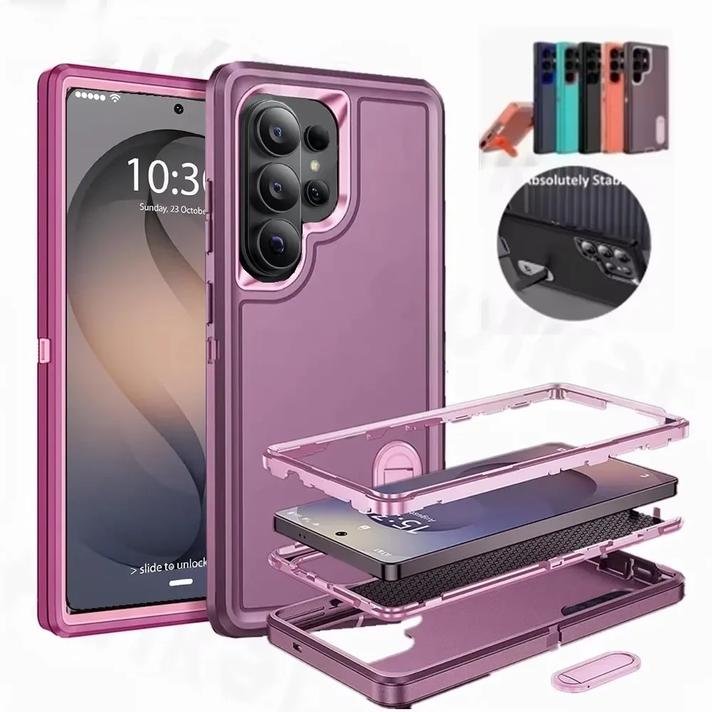 Фото Чехол для Samsung Galaxy S26 Ultra S25 Edge S24 S23 A16 A56, 3-в-1, ударопрочный, усиленный, с защитой от царапин, с подставкой №1