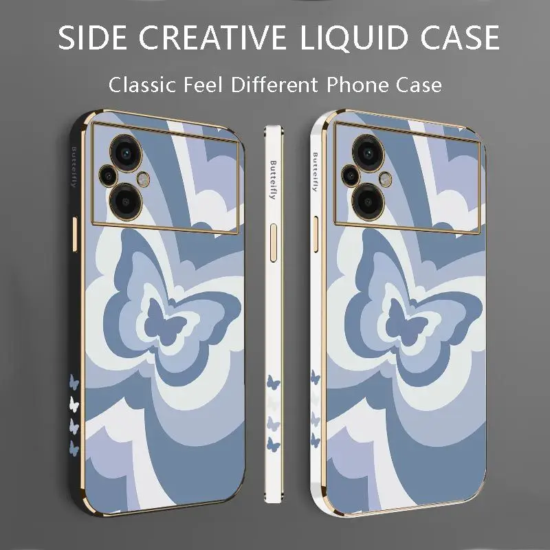 Blue Gradient Butterfly Luxury Plating Phone Case For Xiaomi Poco M5 F4 F4 GT X4 X4 GT M4 Pro F3 X3 M3 X3 NFC X3 Pro C40 Cover