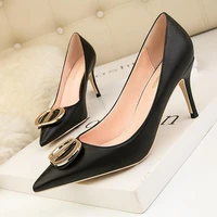 2022 designer women shoes new 7cm sexy high heels stiletto shallow pointed toe metal buckle banquet shoes zapatos para mujer