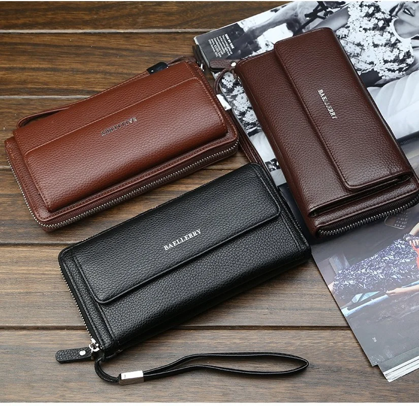 

Genuine Leather Men Long Purse Female Clutches Money Wallets Handbag Handy Passport Walet for Cell Phone Card Holder