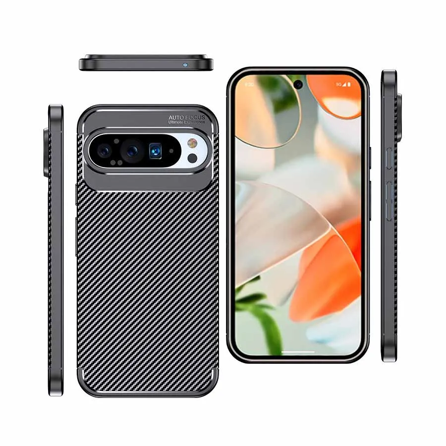 ępione etui Pixel 9Pro XL. Silikonowa odporna na wstrząsy obudowa z włókna węglowego dla Google 9 Pro XL 5G TPU Back Cover Fundas