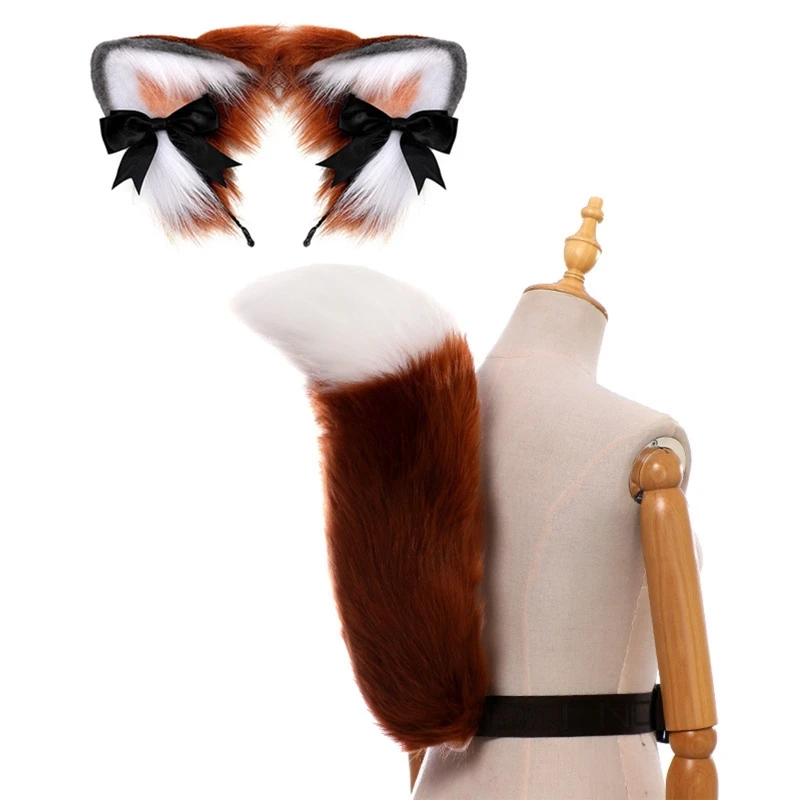 

MXMB Fox Ears and Tail Set,Fox Ears Headband w/ Tail Furry Tail,Masquerade Halloween Cosplay Party Costume Anime Cosplay Prop