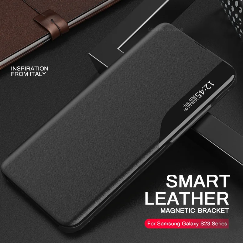 

Кожаный чехол-книжка с окошком для Samsung Galaxy S 23 S23 Ultra Plus S23Ultra S23