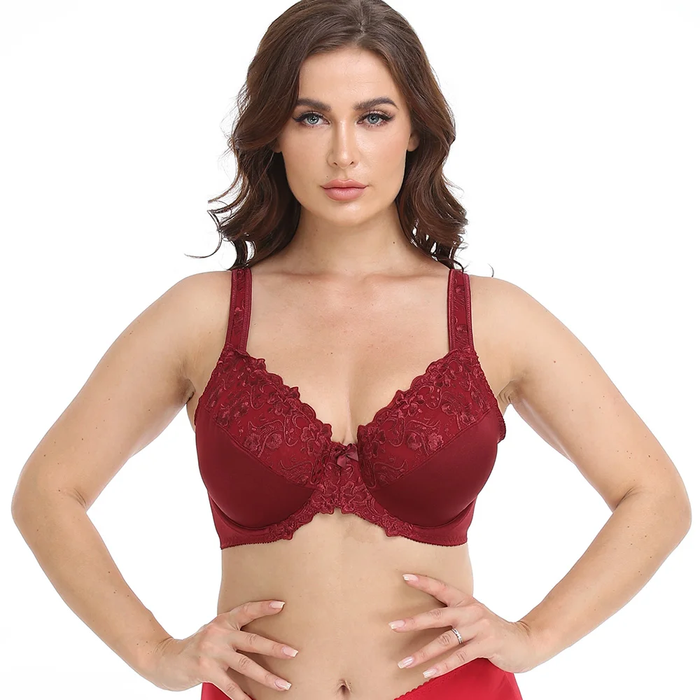 

New Lace Embroidery Plus Size Bras For Women Sexy Underwired Thin Bra Big Cup Full Cup Women Bra C D E F G H I J Cup