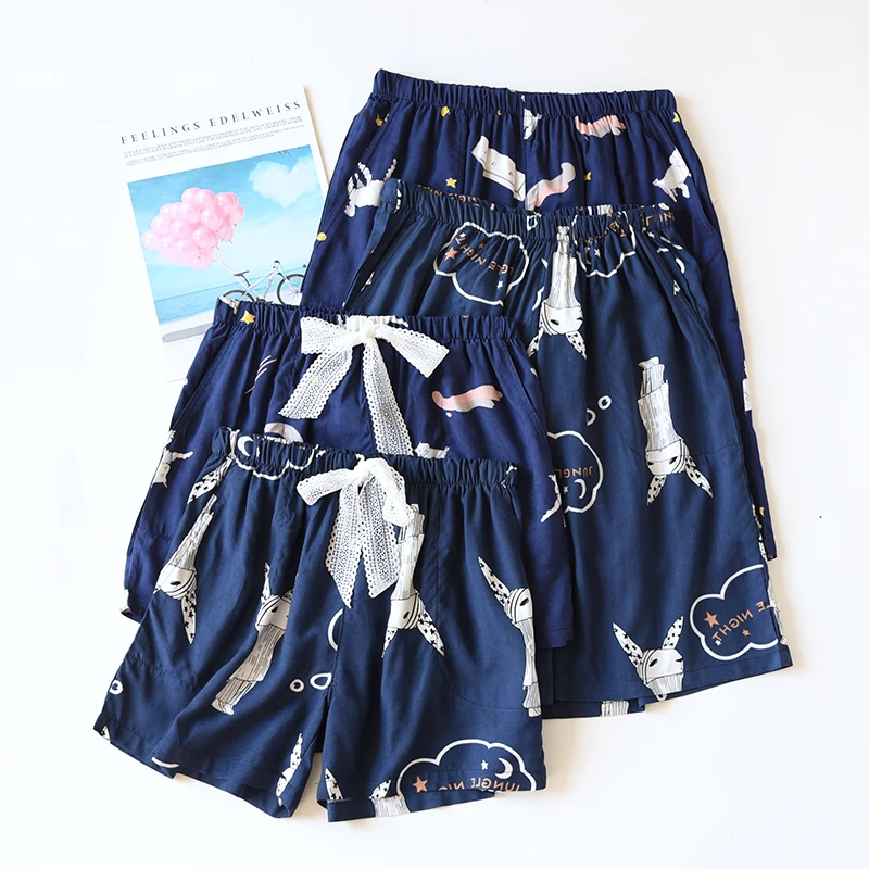 

Men Printed Loose Sleeping Bottoms Plus Size Women Viscose Thin Pajama Pants Summer Beach Home Pants Casual Shorts For Couples