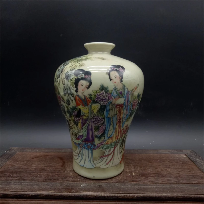 Antique Antique Antique Porcelain Do Old Goods Home Decoration Tongzhi Year Pastel Figure Plum Vase With Lady Patterns Crafts 1