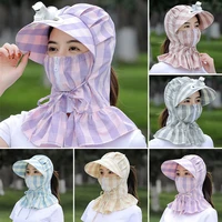 1 pc womens zipper face covering with fan summer striped sun hat neck protection windproof