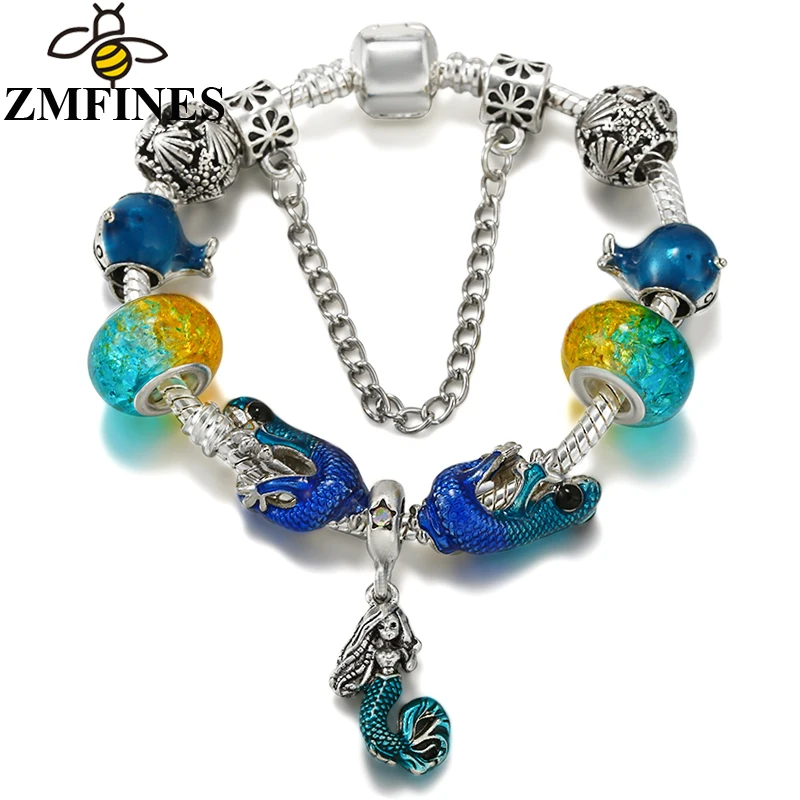 

High-Quality Charms Bracelets For Women Children With Snake Chain Mermaid DIY Charms Beads Pendants Jewelry Dropshipping