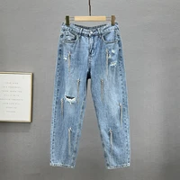 heavy industry tassel jeans womens fashion denim pants 2022 spring summer new loose ripped hole jean streetwear woman blue jean