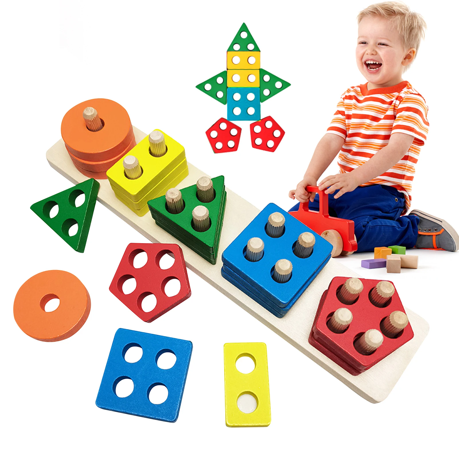 

For Toddlers Color Cognition Early Educational Sorting Stacking Montessori Toy Preschool Shape Matching Wooden Learning Gift