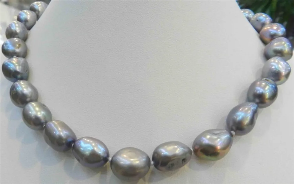 

10-11MM SILVER GRAY Freshwater Baroque PEARL NECKLACE 17"