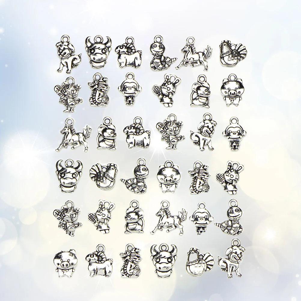 

36pcs Chinese Zodiac Pendant DIY Accessories for Crafts Bracelets Necklace Keychain Jewelry