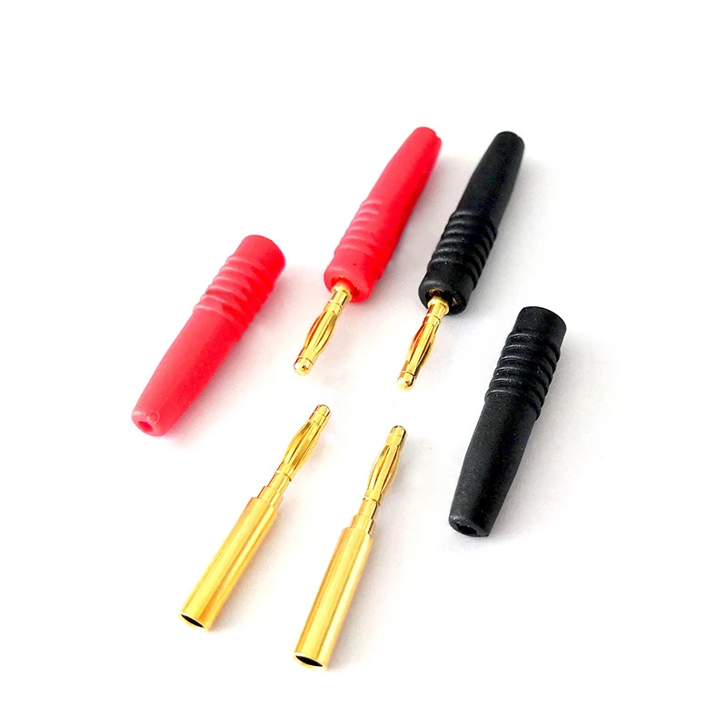 

10PCS 2mm Mini Copper Gold-plated Soldering Banana Male Plug with Red and Black Soft Sheath 15A Jack Connector Adapter