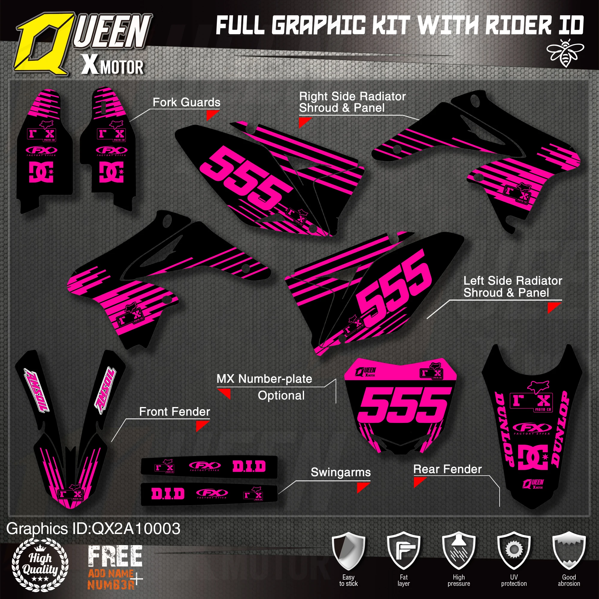 

Queen X MOTOR Custom Team графические наклейки, Набор наклеек для SUZUKI Decal 2010-2018 RMZ250 003