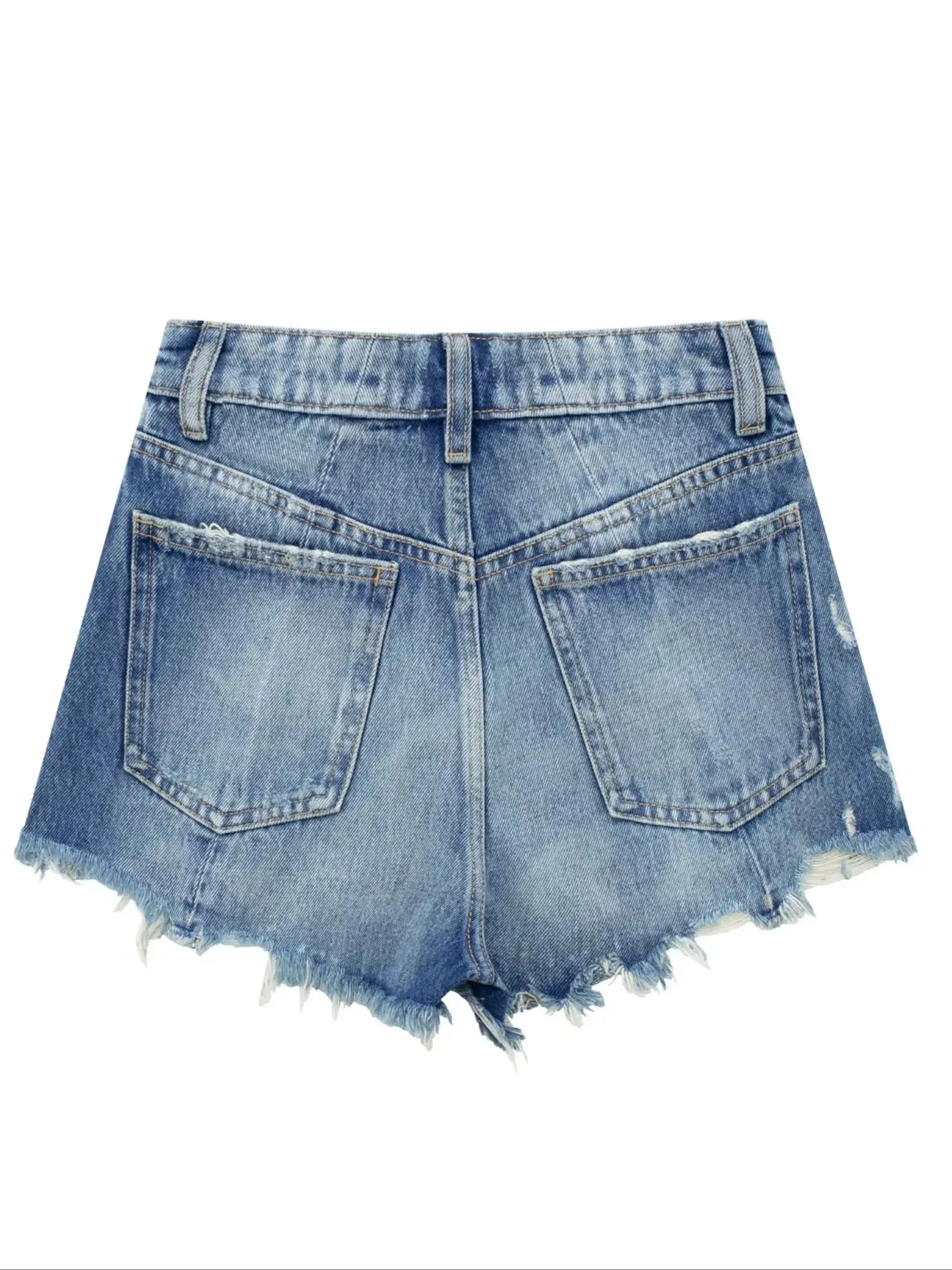 Summer Women's Blue Vintage Do Old Tassel Edge Zipper Metal Button Design High Waist Show Thin Sexy Denim Shorts
